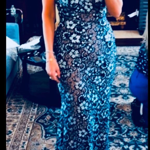 Jovani Black and Blue Floral Lace Gown - Picture 1 of 2